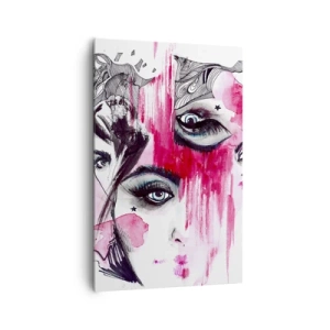 Bild auf Leinwand - Leinwandbild - Abstraktes Gesicht in Rosa- und Schwarztönen - 80x120cm - Abstrakte Augen - Moderne Wanddekoration für Wohnzimmer und Schlafzimmer ARTTOR