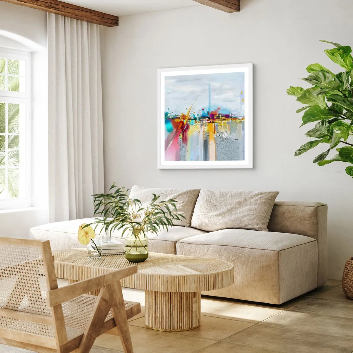 Poster in einem weißen Rahmen - Freudenbrücke über den Fluss des Lebens - 30x30 cm