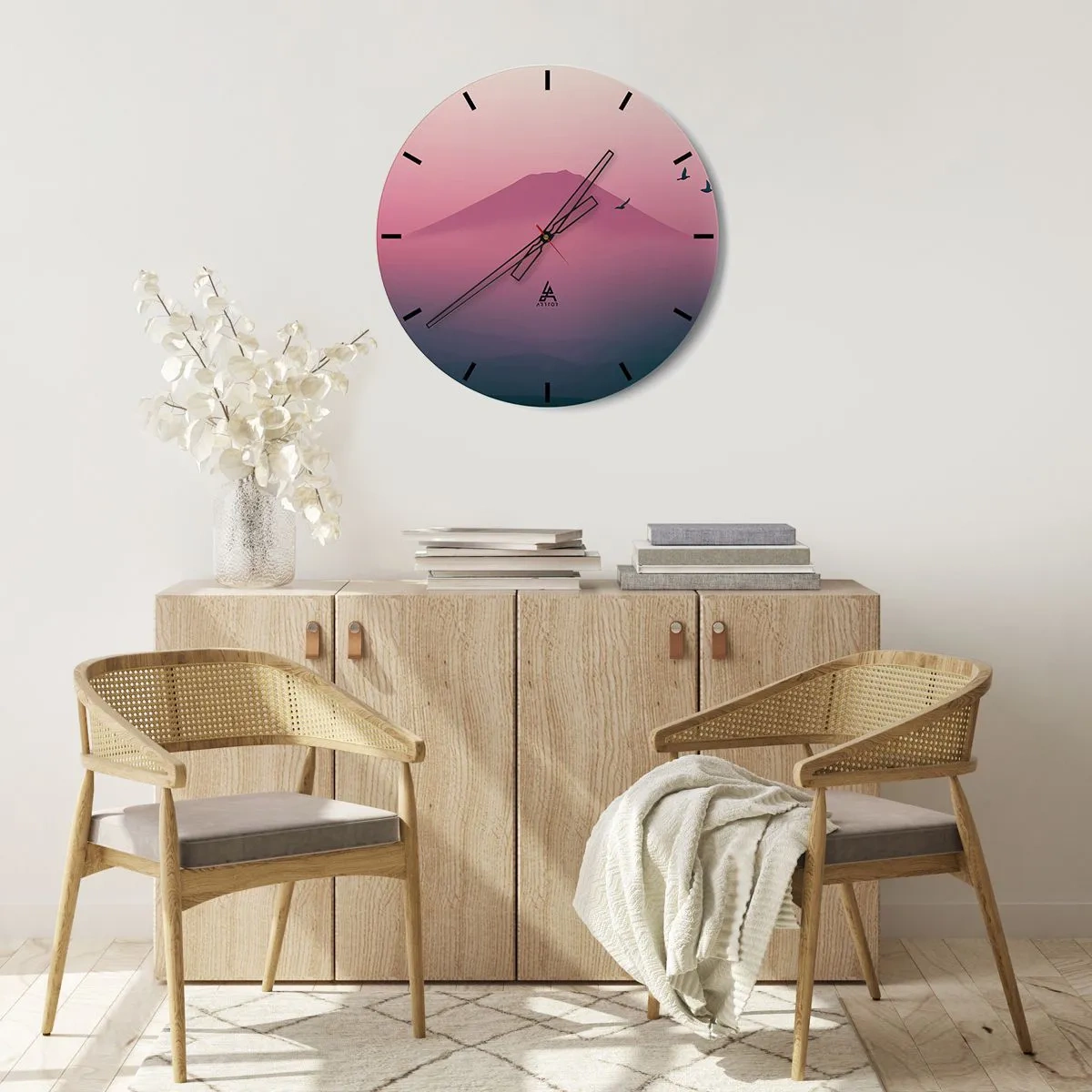 Wanduhr - Glasuhr - Wanderer über den Wolken - 40x40 cm