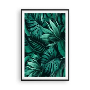 Poster in einem schwarzem Rahmen - Die Tiefe des tropischen Grüns - 61x91 cm