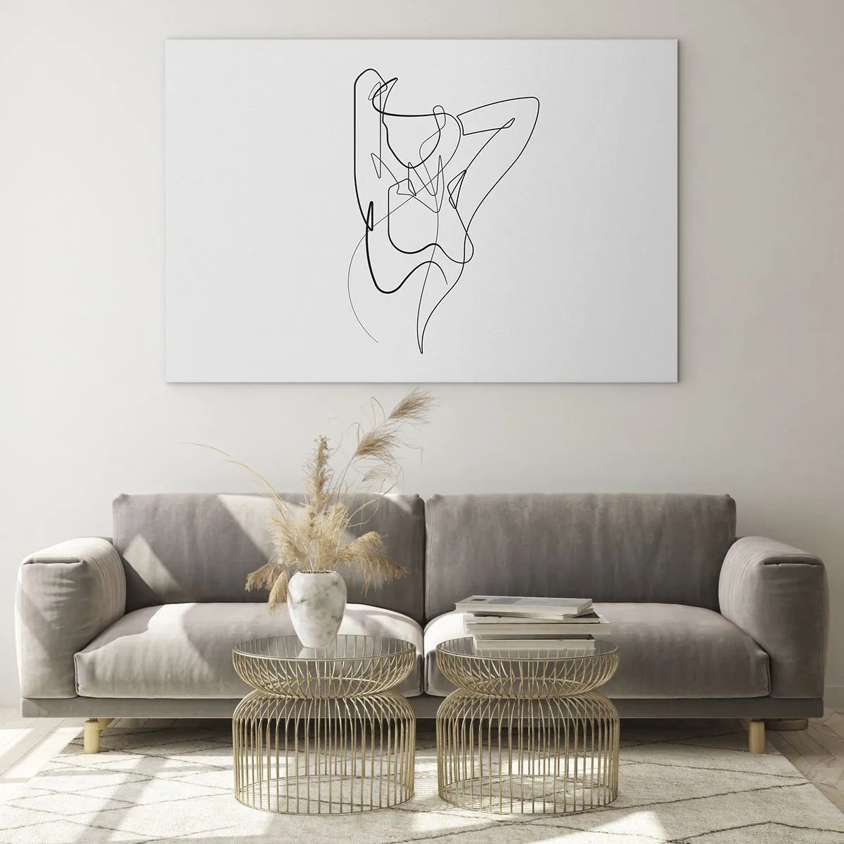 Glasbild - Bild auf glas - Eine weibliche Silhouette, gezeichnet mit einer einzigen Linie auf weißem Hintergrund - 120x80cm - So, wie du wirklich bist ... - Moderne Wanddekoration für Wohnzimmer und Schlafzimmer ARTTOR