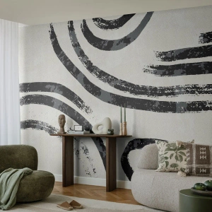 Maßgeschneiderte Fototapete Premium Sand - Bei Hälfte angehalten - Minimalismus, Striche, Boho
