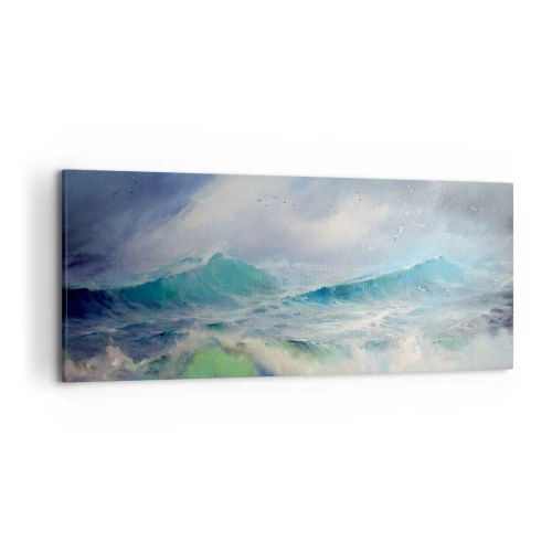 Bild auf Leinwand - Leinwandbild - Raue Wellen auf dem Ozean - 120x50cm - Der wind heulte mit Triumph - Moderne Wanddekoration für Wohnzimmer und Schlafzimmer ARTTOR
