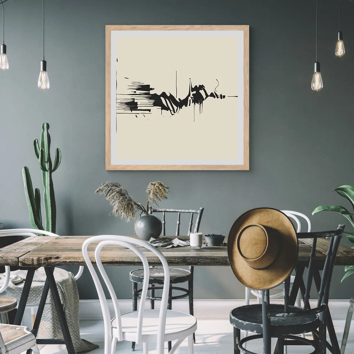 Poster in einem Rahmen aus heller Eiche - Hastige Abstraktion - 60x60 cm