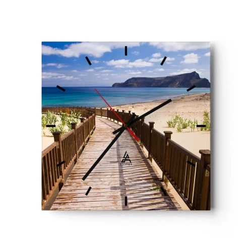 Wanduhr - Glasuhr - Holzweg zum Strand mit Meerblick - 30x30cm - Bring mich zu den glücklichen Inseln - Moderne Wanddekoration für Wohnzimmer und Schlafzimmer ARTTOR