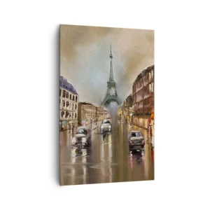 Bild auf Leinwand - Leinwandbild - Abendliches Straßenbild von Paris mit Blick auf den Eiffelturm - 80x120cm - Nur sie zählt - Moderne Wanddekoration für Wohnzimmer und Schlafzimmer ARTTOR