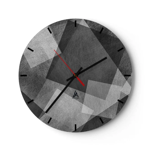 Wanduhr - Glasuhr - Abstrakte geometrische Formen in Grautönen - 30x30cm - Das ewige Symbol für Beständigkeit und Ordnung - Moderne Wanddekoration für Wohnzimmer, Küche und Schlafzimmer ARTTOR