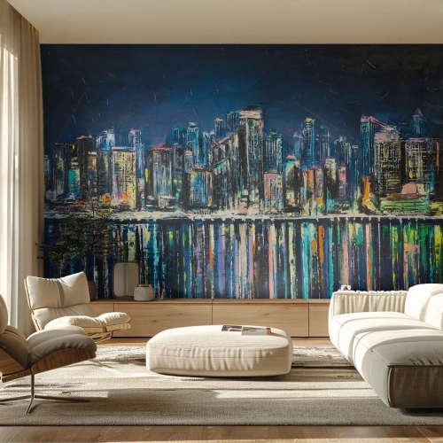 Fototapete Standard Eco - Kaskade von Lichtern - Stadt, Die Architektur, Fluss - 500x350 cm