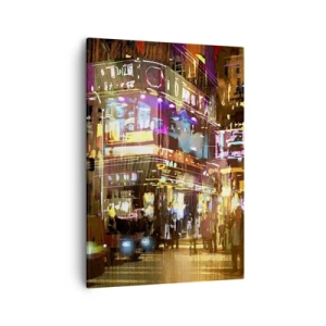 Bild auf Leinwand - Leinwandbild - Eine pulsierende Stadt bei Nacht im Neonlicht - 50x70cm - In einem Lichtermeer - Moderne Wanddekoration für Wohnzimmer und Schlafzimmer ARTTOR
