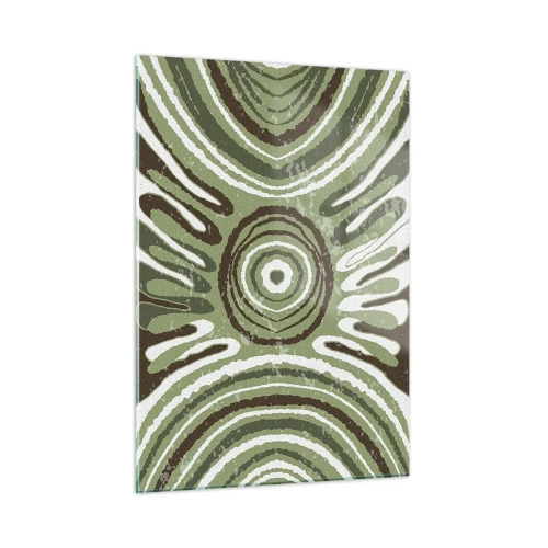 Glasbild - Bild auf glas - Grüne konzentrische Kreise und abstrakte Linien - 50x70cm - Explosion von Emotionen - Moderne Wanddekoration für Wohnzimmer und Schlafzimmer ARTTOR