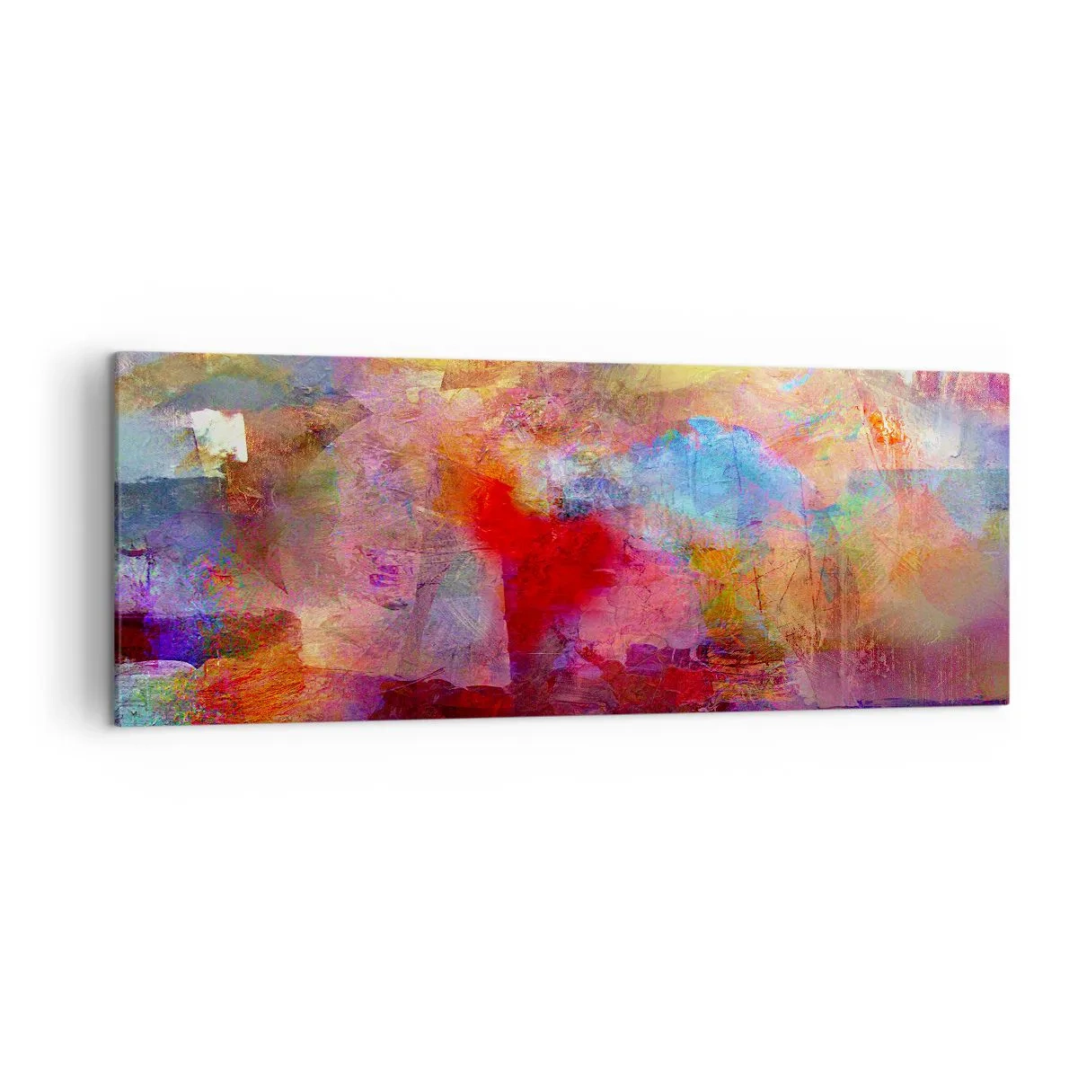 Bild auf Leinwand - Leinwandbild - Bunte Abstraktion in warmen und kühlen Farbtönen - 140x50cm - Schau in den Regenbogen - Moderne Wanddekoration für Wohnzimmer und Schlafzimmer ARTTOR
