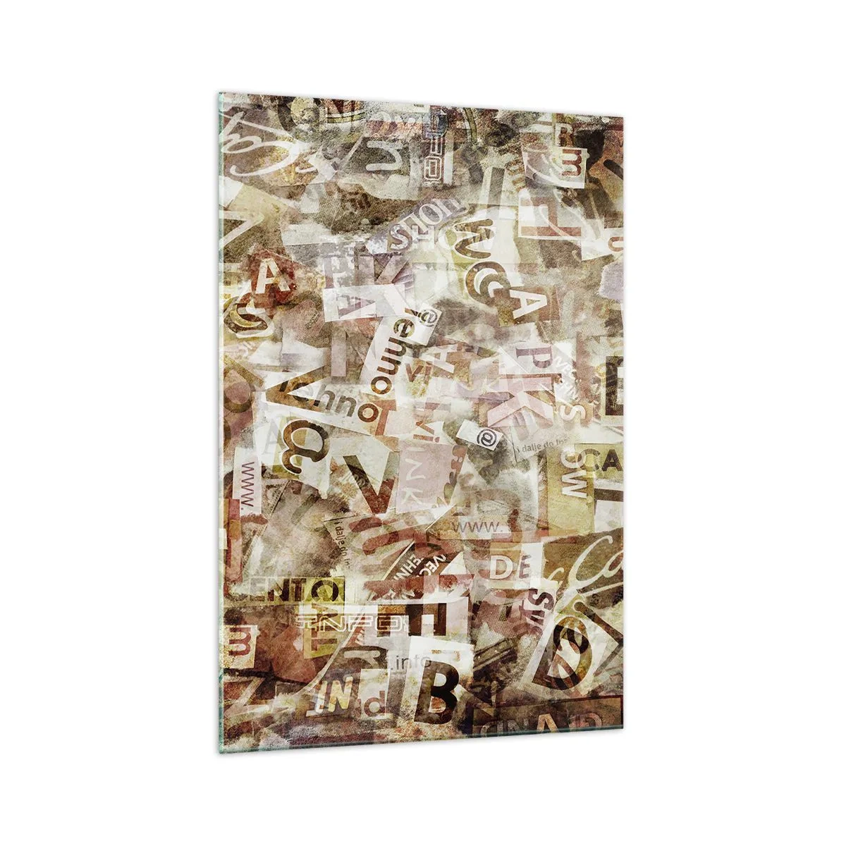 Glasbild - Bild auf glas - Abstrakte Komposition mit Buchstaben und Textfragmenten - 70x100cm - Ich vereinige das Geschwätz - Moderne Wanddekoration für Wohnzimmer und Schlafzimmer ARTTOR