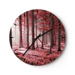 Wanduhr - Glasuhr - Ein malerischer Wald in Rottönen im Morgenlicht - 30x30cm - Rot ist genauso schön - Moderne Wanddekoration für Wohnzimmer, Küche und Schlafzimmer ARTTOR
