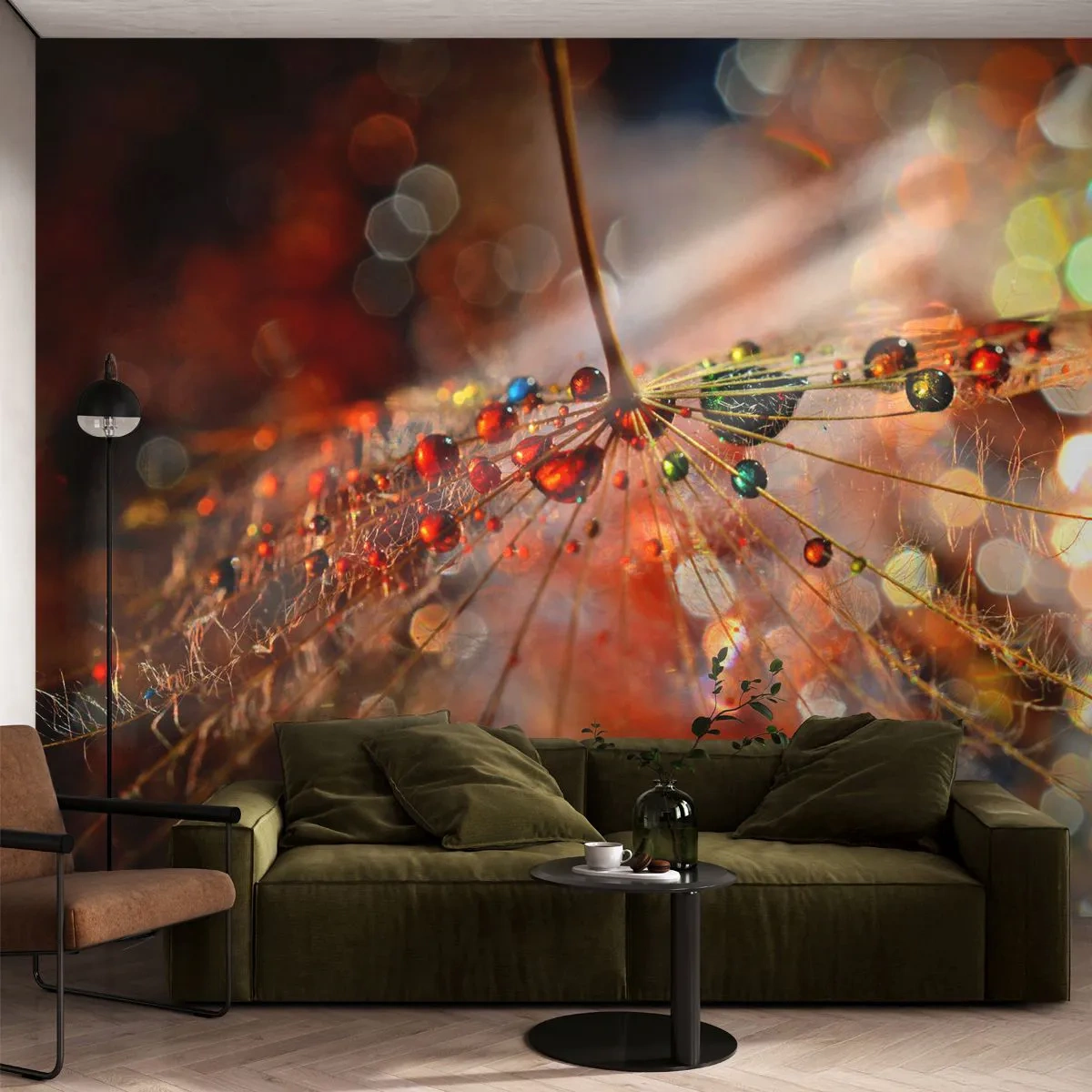 Fototapete Premium Canvas - Auf einem Spinnenfaden aufgefädelt - Abstraktion, Spinnennetz, Stück - 350x256 cm