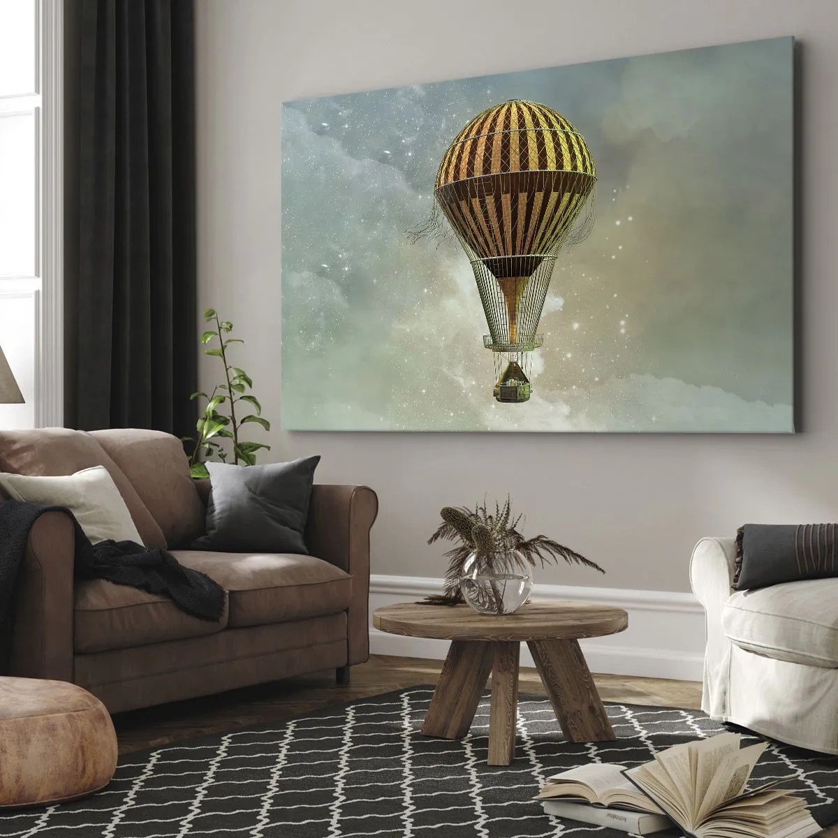 Bild auf Leinwand - Leinwandbild - Ein Heißluftballon, der zwischen den Wolken schwebt - 70x50cm - Pionierflüge - Moderne Wanddekoration für Wohnzimmer und Schlafzimmer ARTTOR