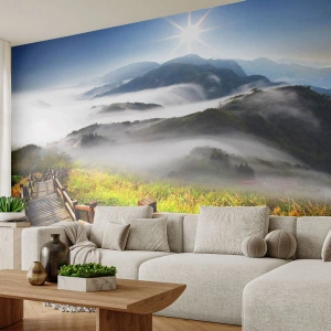 Maßgeschneiderte Fototapete Standard Eco - Gewebt aus Lichtschein und Nebel - Landschaft, Berge, Nationalpark