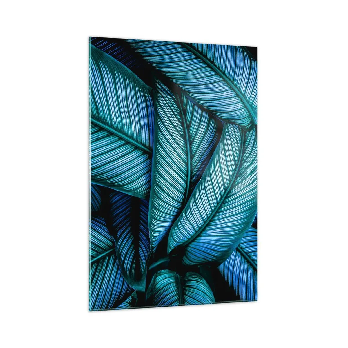 Glasbild - Bild auf glas - Eine Nahaufnahme von türkisfarbenen Blättern mit lebendigen Details. - 70x100cm - Lebenslinien - Moderne Wanddekoration für Wohnzimmer und Schlafzimmer ARTTOR