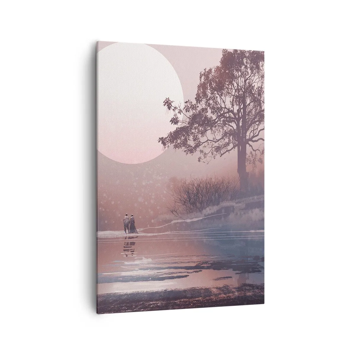 Bild auf Leinwand - Leinwandbild - Romantische Szene mit dem Mond und einem Baum am Wasser - 70x100cm - Wunder der Nacht - Moderne Wanddekoration für Wohnzimmer und Schlafzimmer ARTTOR