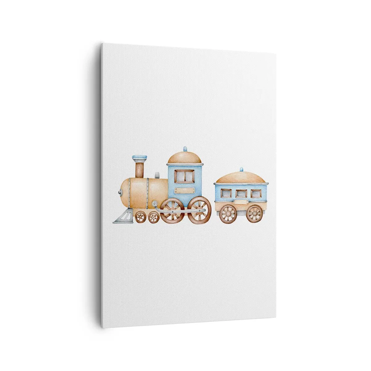 Bild auf Leinwand - Leinwandbild - Zeichnung eines Zuges in Pastelltönen auf weißem Hintergrund - 70x100cm - Am Bahnhof steht ... - Moderne Wanddekoration für Wohnzimmer und Schlafzimmer ARTTOR