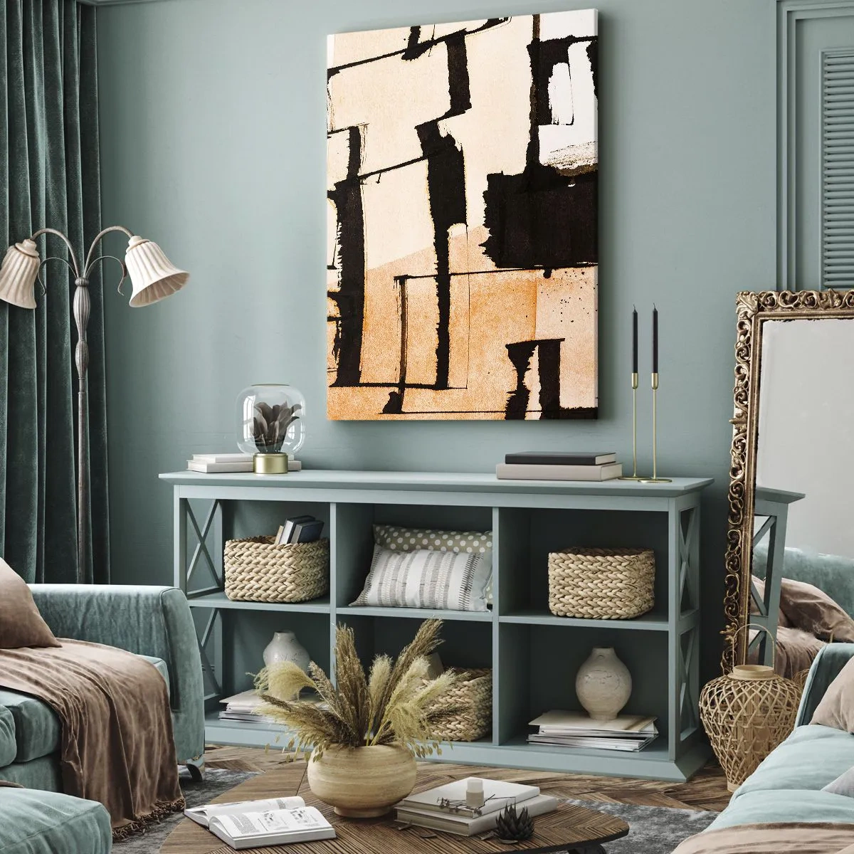 Bild auf Leinwand - Leinwandbild - Geometrische Muster in Braun- und Beigetönen - 80x120cm - Also doch Ordnung - Moderne Wanddekoration für Wohnzimmer und Schlafzimmer ARTTOR