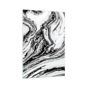 Glasbild - Bild auf glas - Abstraktes Marmormuster in Schwarz und Weiß - 70x100cm - Am Anfang war Chaos - Moderne Wanddekoration für Wohnzimmer und Schlafzimmer ARTTOR