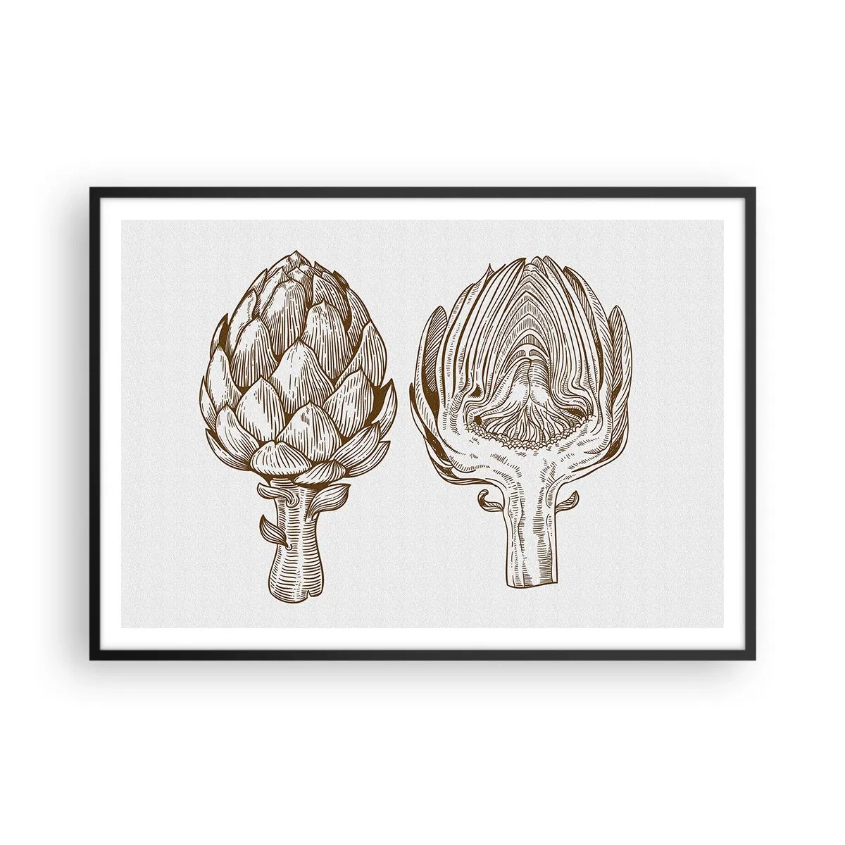 Poster in einem schwarzem Rahmen - Vintage Kunstzeichnung einer Artischocke - 100x70cm - Anatomie-Lektion - Moderne Wanddekoration für Wohnzimmer und Schlafzimmer ARTTOR