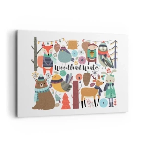 Bild auf Leinwand - Leinwandbild - Winterwaldtiere in farbenfrohen Grafiken - 100x70cm - Märchenhafter Urlaub im Wald - Moderne Wanddekoration für Wohnzimmer und Schlafzimmer ARTTOR