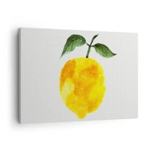 Bild auf Leinwand - Leinwandbild - Aquarell Zitrone mit grünen Blättern auf hellem Hintergrund - 70x50cm - So schmeckt man die Sonne - Moderne Wanddekoration für Wohnzimmer und Schlafzimmer ARTTOR