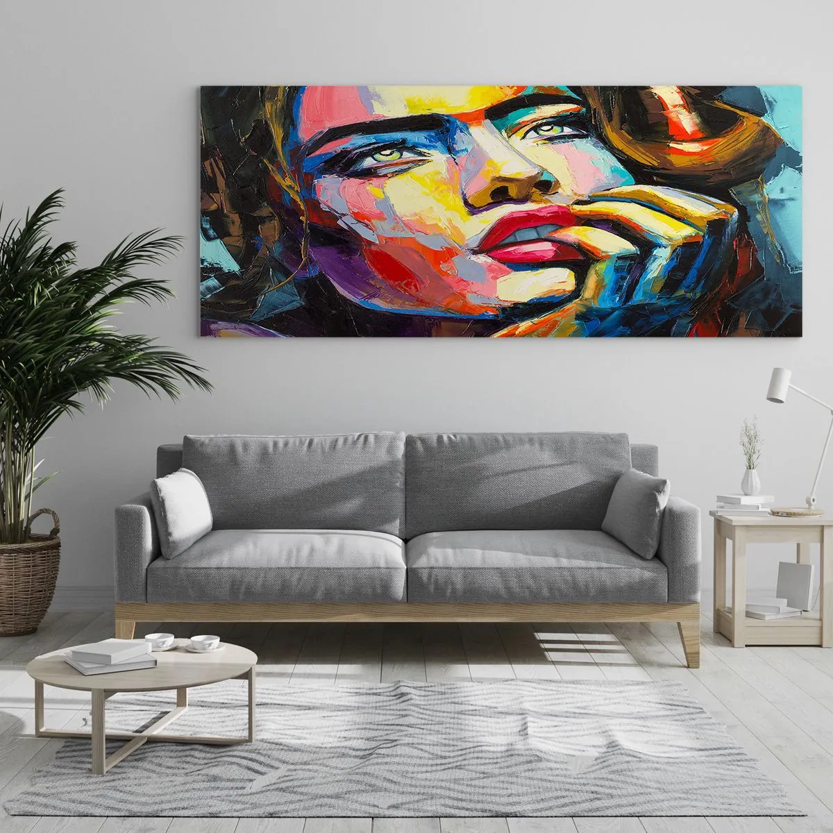 Glasbild - Bild auf glas - Farbenfrohes Frauenporträt im expressionistischen Stil - 160x50cm - Träume fliegen am Himmel wie Vögel - Moderne Wanddekoration für Wohnzimmer und Schlafzimmer ARTTOR