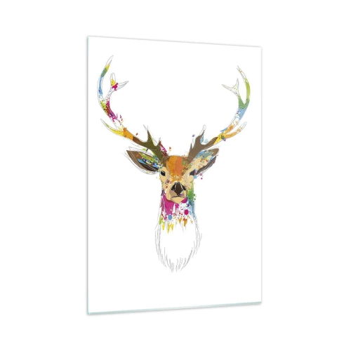 Glasbild - Bild auf glas - Bunte Silhouette eines Hirsches auf weißem Hintergrund in einem abstrakten Stil - 50x70cm - Ein mildes Reh in Farbe getaucht - Moderne Wanddekoration für Wohnzimmer und Schlafzimmer ARTTOR