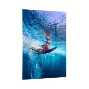 Glasbild - Bild auf glas - Eine Unterwasserszene mit einem Surfer in dynamischer Aktion - 50x70cm - Tiefe der Freude - Moderne Wanddekoration für Wohnzimmer und Schlafzimmer ARTTOR