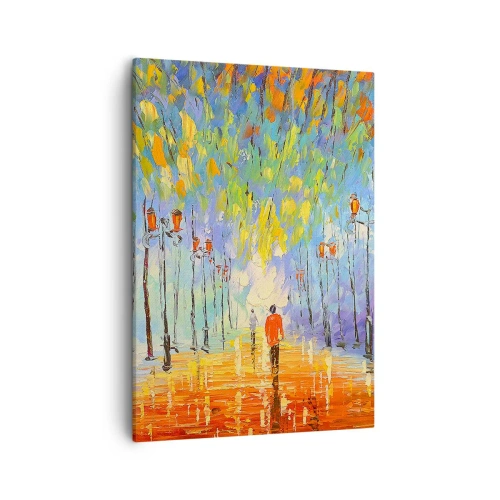 Bild auf Leinwand - Leinwandbild - Ein malerischer Spaziergang zwischen den Laternen in einer regnerischen Nacht - 50x70cm - Nachtlied des Regens - Moderne Wanddekoration für Wohnzimmer und Schlafzimmer ARTTOR