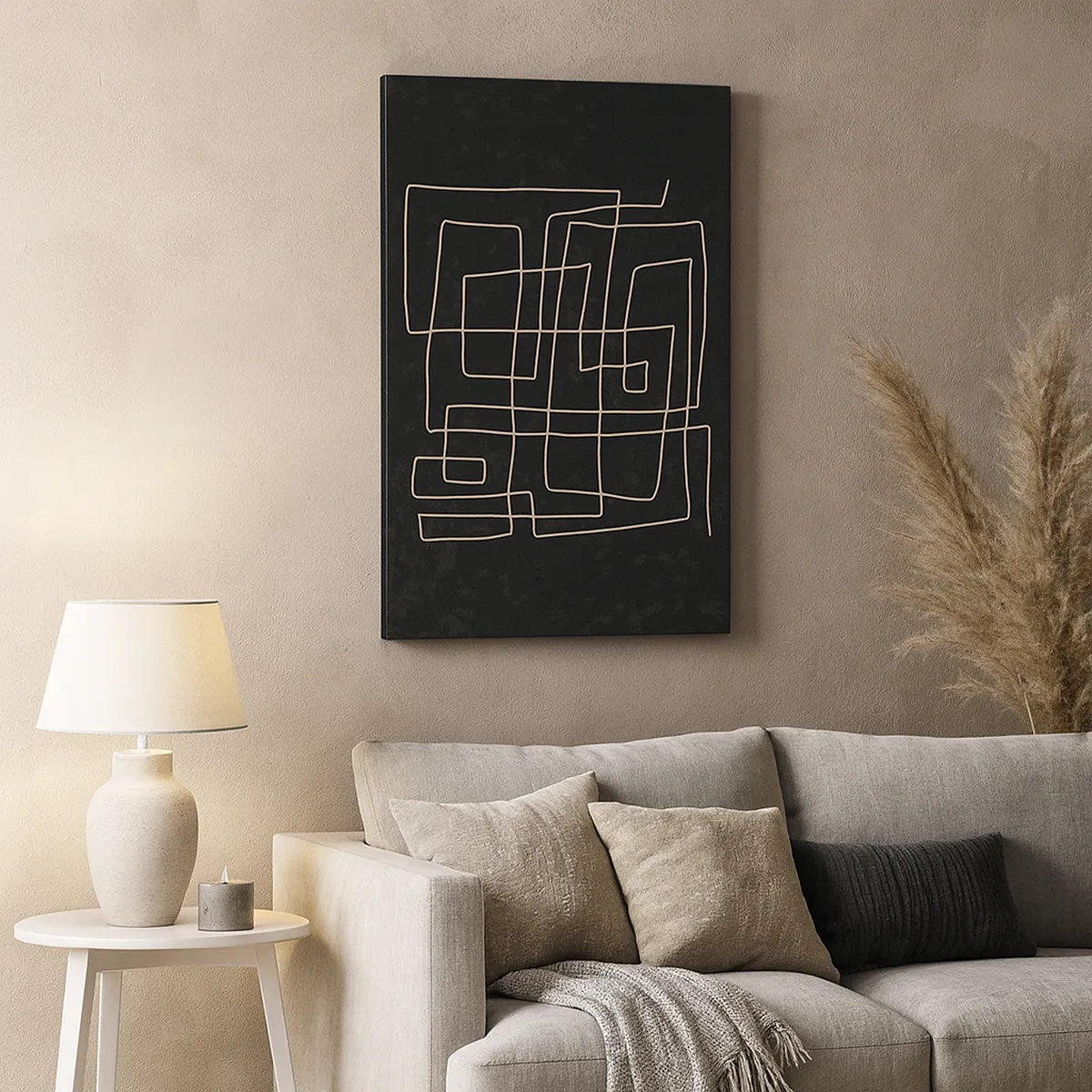 Bild auf Leinwand - Leinwandbild - Abstraktes geometrisches Muster auf dunklem Hintergrund - 50x70cm - Nicht so einfach - Moderne Wanddekoration für Wohnzimmer und Schlafzimmer ARTTOR