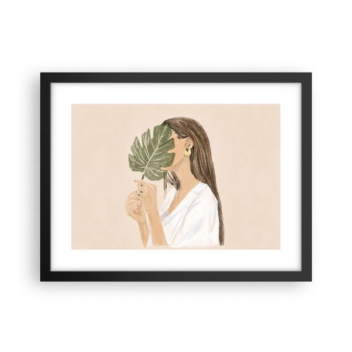 Poster in einem schwarzem Rahmen - Geheimnisvolles Porträt mit Fächer - 40x30 cm