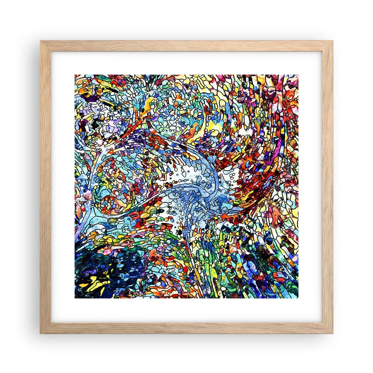 Poster in einem Rahmen aus heller Eiche - Glasmalerei Wassertropfen - 40x40 cm