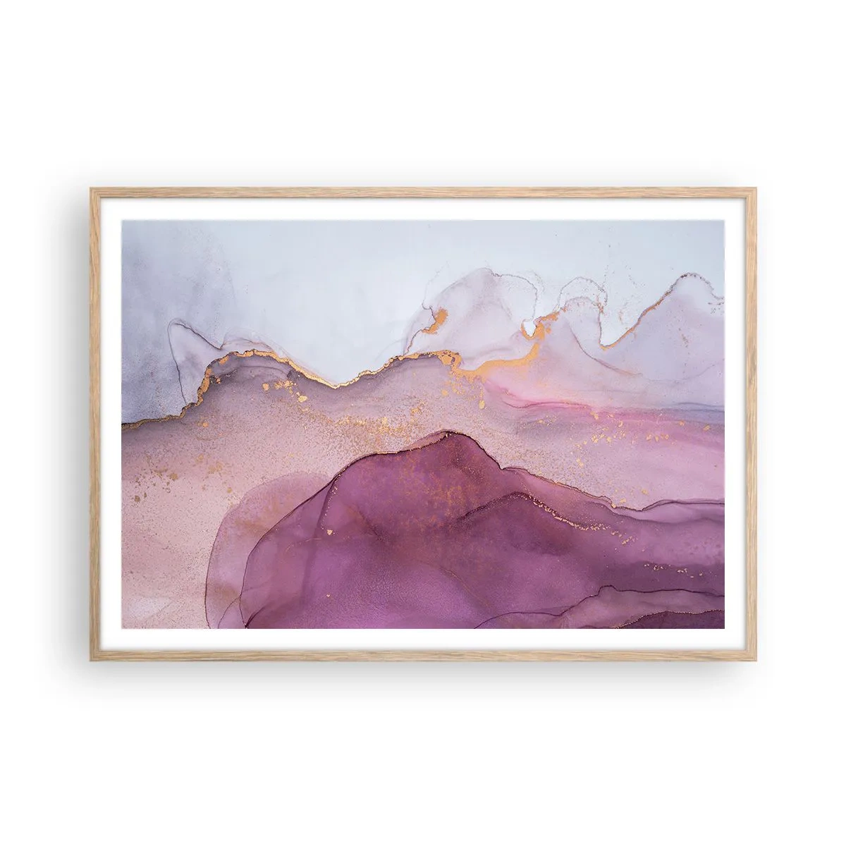 Poster in einem Rahmen aus heller Eiche - Violett und lila Wellen - 100x70 cm