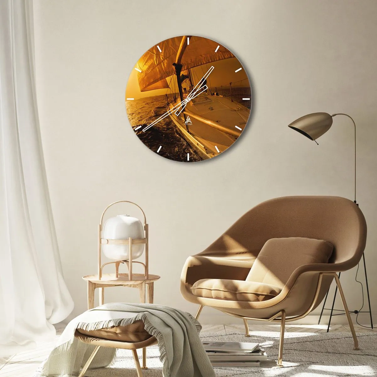 Wanduhr - Glasuhr - Ein goldener Abend nach einem bunten Tag - 40x40 cm