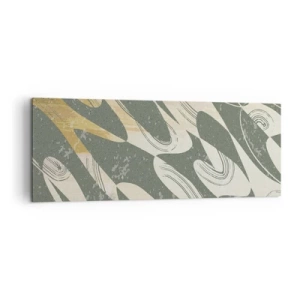 Bild auf Leinwand - Leinwandbild - Dynamische Formen in Grün- und Goldtönen - 140x50cm - Rhythmische Abstraktion - Moderne Wanddekoration für Wohnzimmer und Schlafzimmer ARTTOR