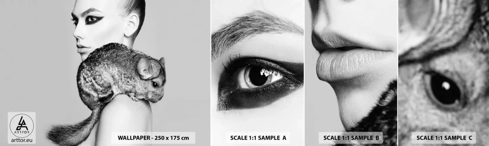 Fototapeten Muster Selbstklebend Deluxe Sticker - Dame mit einem Chinchilla - Frau, Frau mit Chinchilla, Modell - 100x30 cm