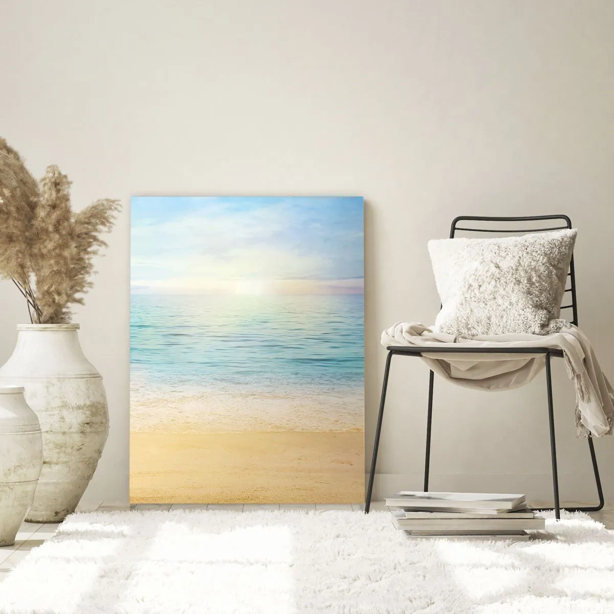 Glasbild - Bild auf glas - Ein Strand mit türkisfarbenem Meer und klarem Himmel - 70x100cm - Großes Blau - Moderne Wanddekoration für Wohnzimmer und Schlafzimmer ARTTOR