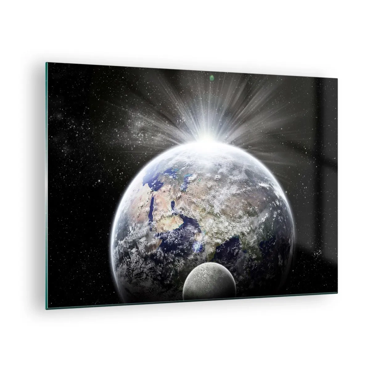 Glasbild - Bild auf glas - Erde und Mond in einer Weltraumlandschaft - 70x50cm - In voller Pracht - Moderne Wanddekoration für Wohnzimmer und Schlafzimmer ARTTOR