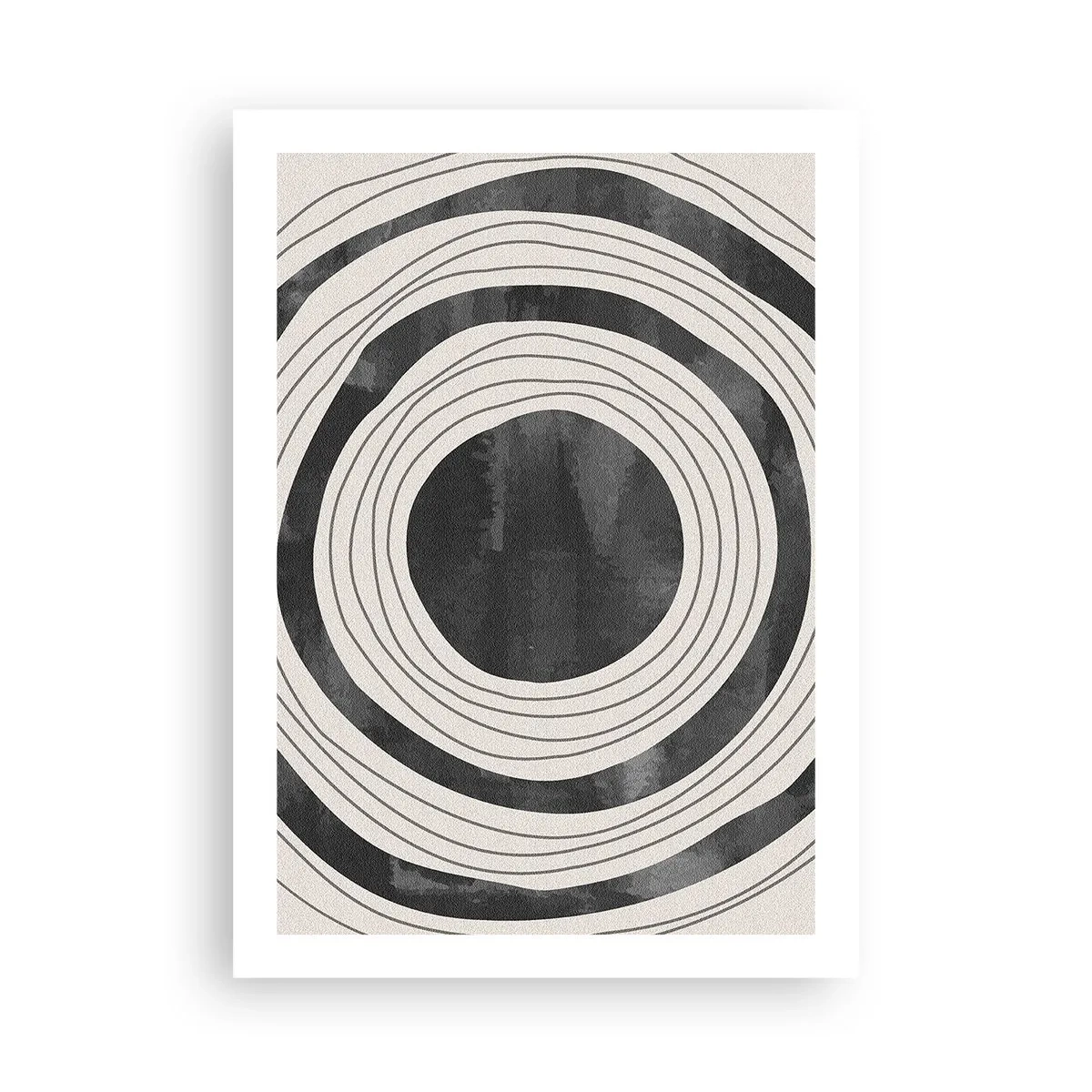Poster - Abstrakte konzentrische Kreise in Schwarz und Weiß - 50x70cm - Auf den Punkt gebracht - Moderne Wanddekoration für Wohnzimmer und Schlafzimmer ARTTOR