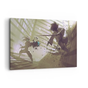 Bild auf Leinwand - Leinwandbild - Dynamischer Kampf zwischen zwei Charakteren im futuristischen Stil - 120x80cm - Und du kannst ein Samurai sein - Moderne Wanddekoration für Wohnzimmer und Schlafzimmer ARTTOR