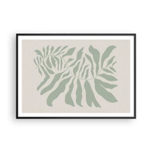 Poster in einem schwarzem Rahmen - Ein zartes Zweigmuster mit Blättern in einem Smaragdgrünton - 100x70cm - Smaragdzweig - Moderne Wanddekoration für Wohnzimmer und Schlafzimmer ARTTOR