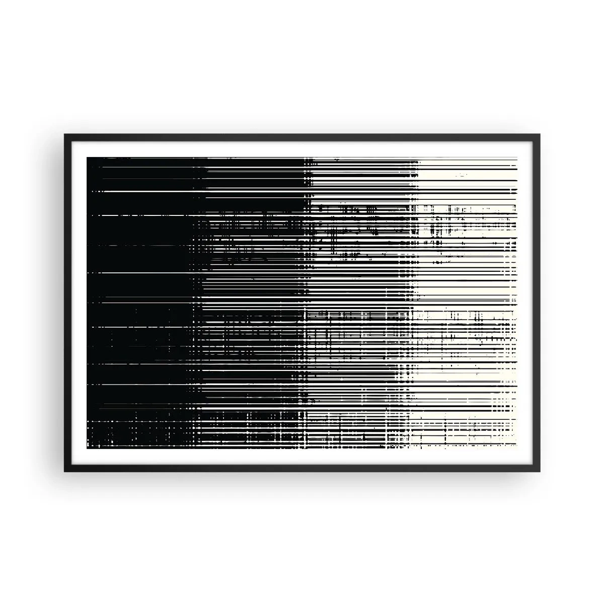 Poster in einem schwarzem Rahmen - Abstrakte Linienkomposition in kontrastierendem Schwarz und Weiß - 100x70cm - Wellen und Vibrationen - Moderne Wanddekoration für Wohnzimmer und Schlafzimmer ARTTOR