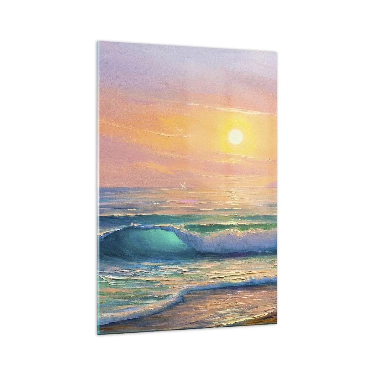 Glasbild - Bild auf glas - Meereslandschaft mit Sonnenuntergang - 70x100cm - Ein türkisfarbenes Lied der Wellen - Moderne Wanddekoration für Wohnzimmer und Schlafzimmer ARTTOR