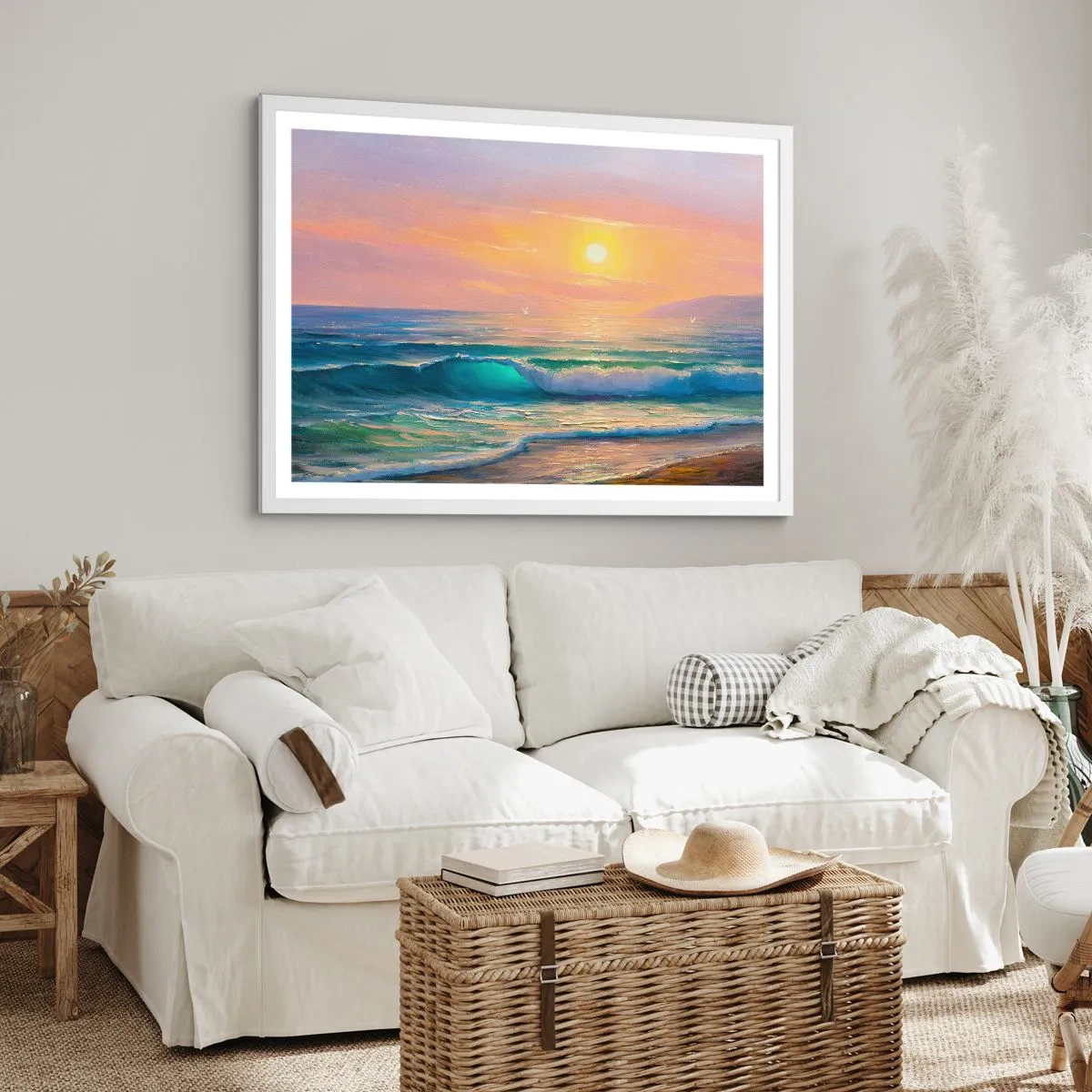 Poster in einem weißen Rahmen - Ein türkisfarbenes Lied der Wellen - 100x70 cm