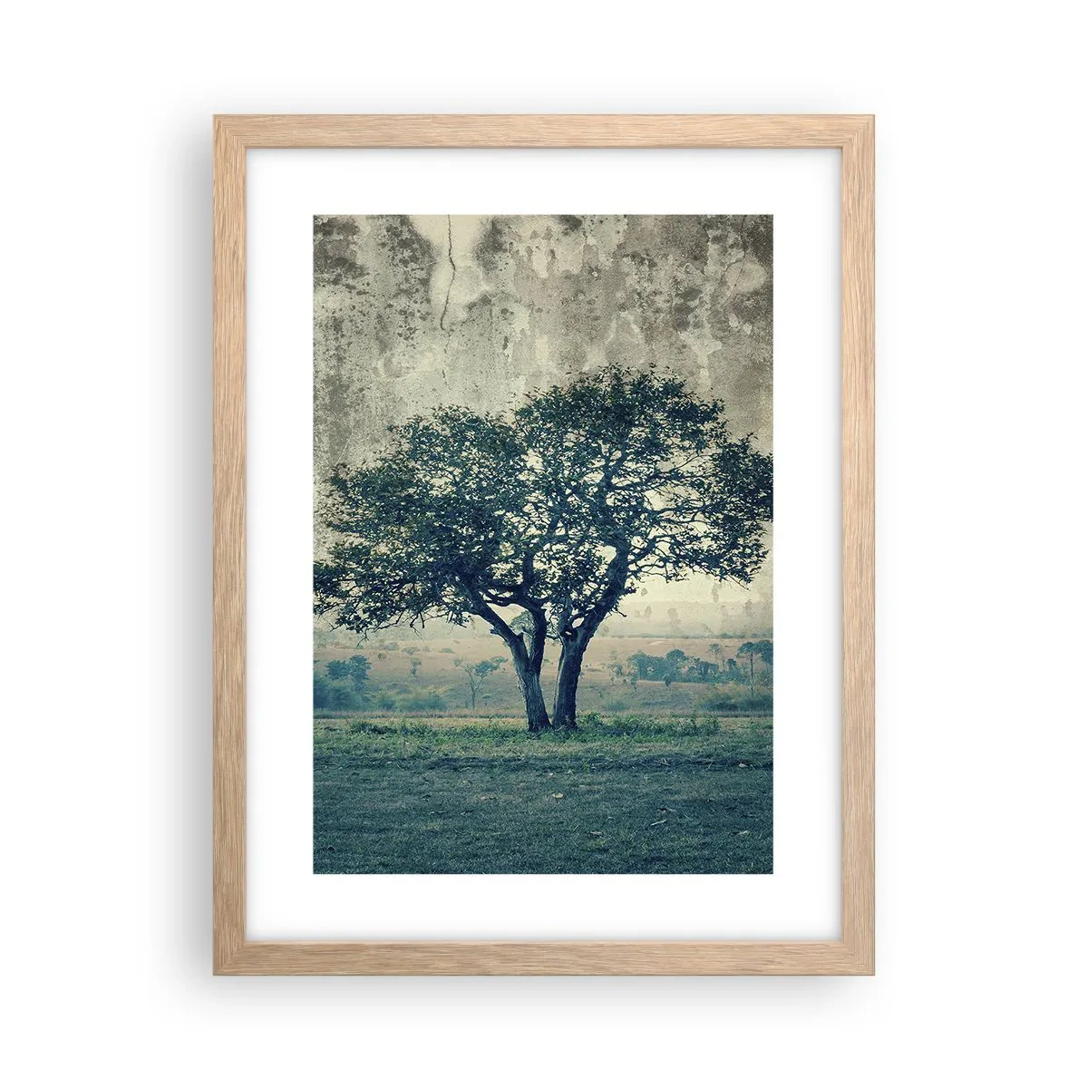 Poster in einem Rahmen aus heller Eiche - Ein Apfelbaum auf blauem Feld? - 30x40 cm