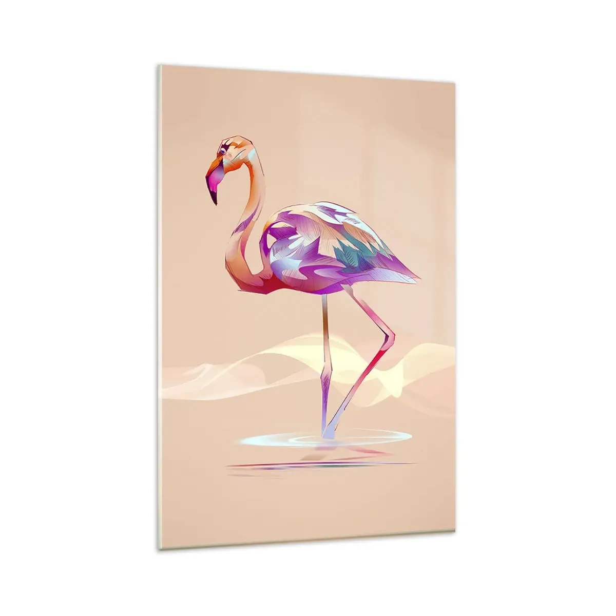 Glasbild - Bild auf glas - Ein abstrakter Flamingo in hellen Pastellfarben. - 80x120cm - Der Vogel der guten Gefühle - Moderne Wanddekoration für Wohnzimmer und Schlafzimmer ARTTOR