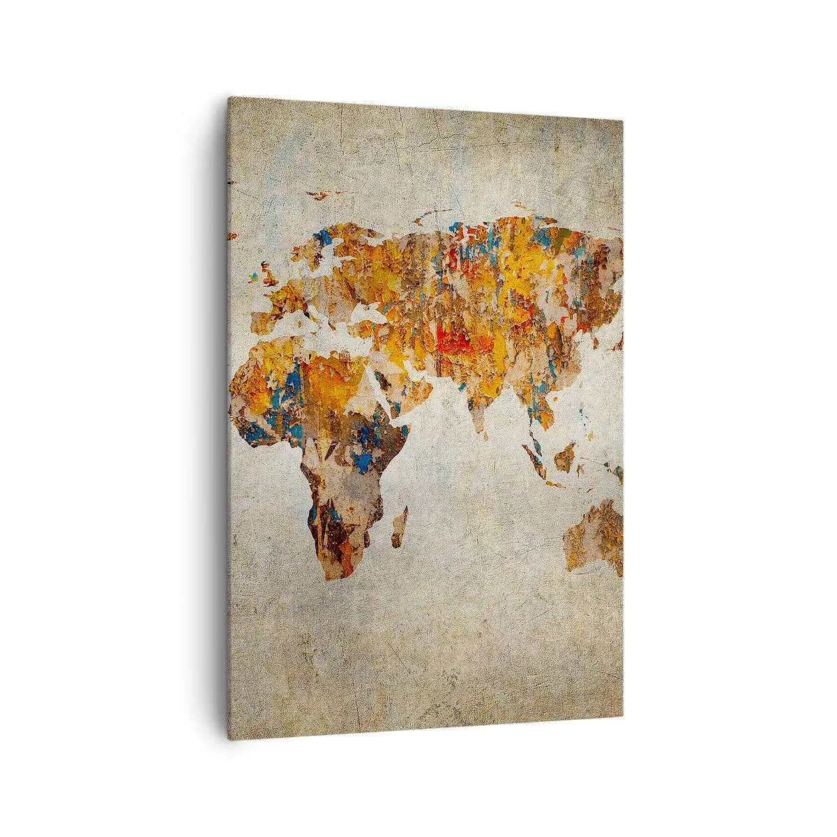 Bild auf Leinwand - Leinwandbild - Vintage-Weltkarte mit bunten Akzenten - 70x100cm - Eine wirklich große Welt - Moderne Wanddekoration für Wohnzimmer und Schlafzimmer ARTTOR